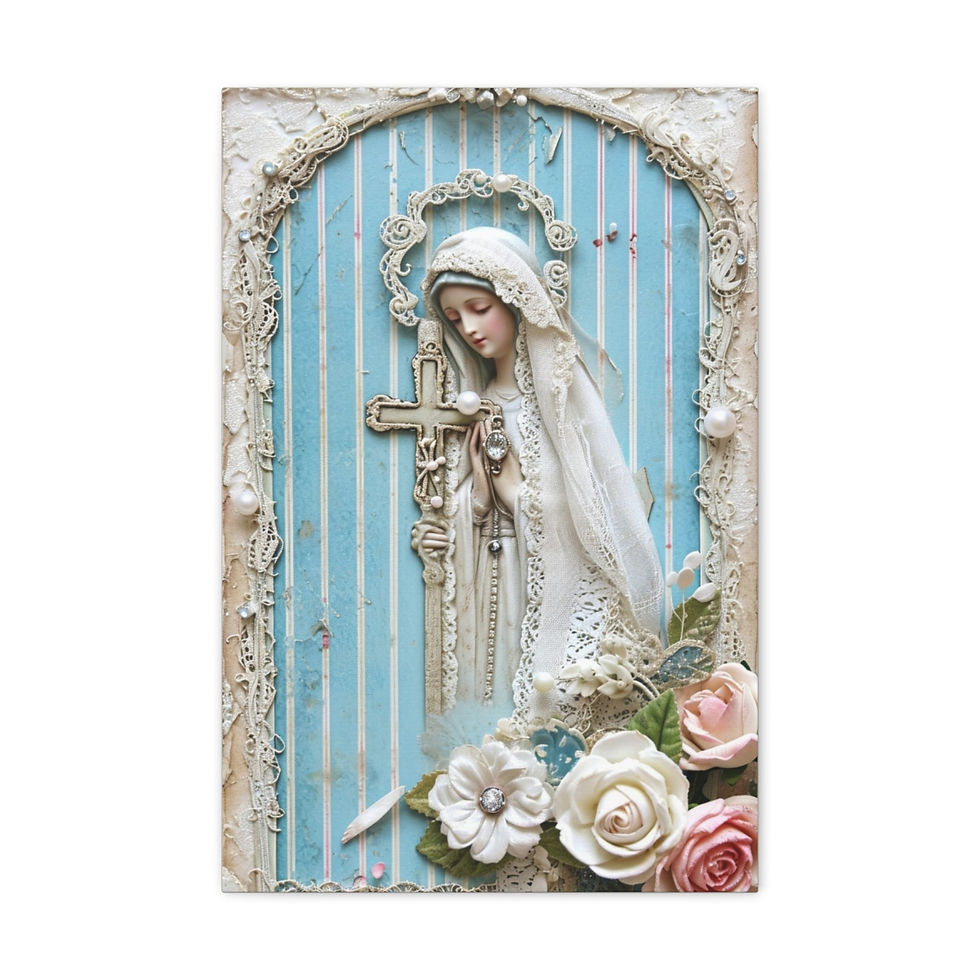 Thumbnail: Shabby Virgin Mary Canvas Art French Country Wall Decor Pastel Blue White Pink