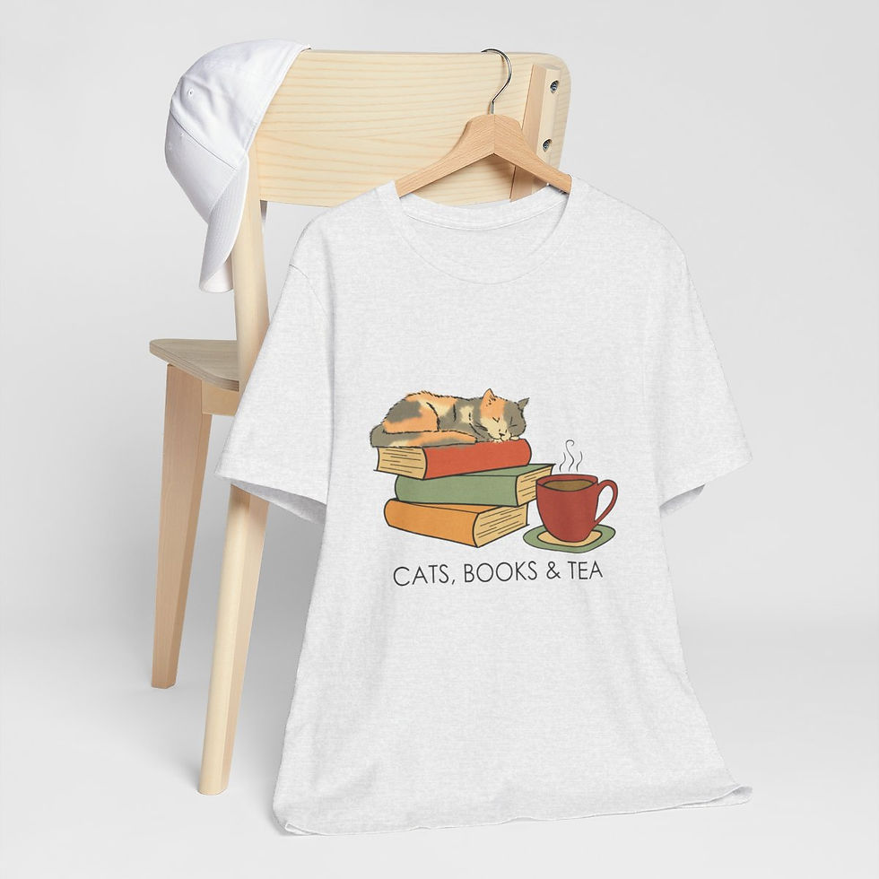 Thumbnail: Wearable Art T-Shirt Cats Books and Tea Expressive Apparel Funny Gifts