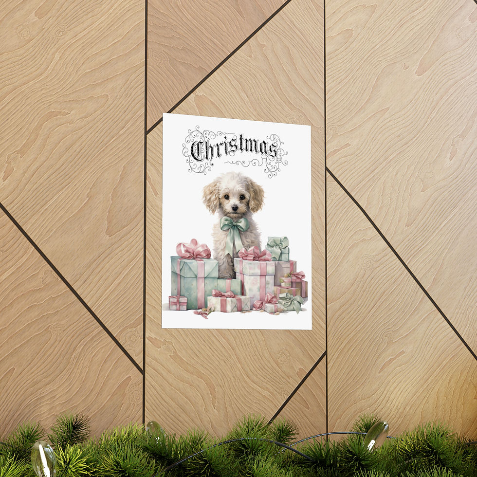 Thumbnail: Nostalgic Vintage Christmas Decor Shabby Chic Puppy Dog Art Print Pink Green