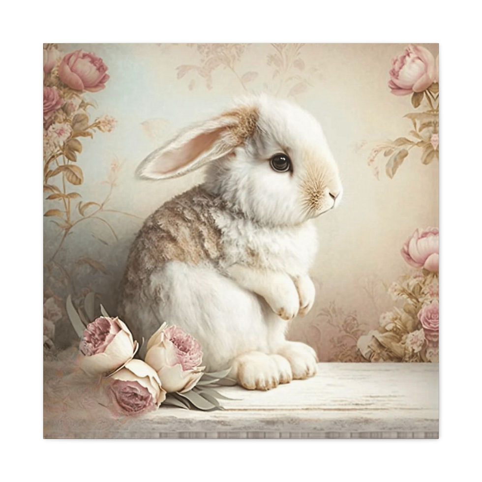 Thumbnail: Shabby French Country Decor Canvas Art Cozy Farmhouse Cottage Art Pastel Bunny