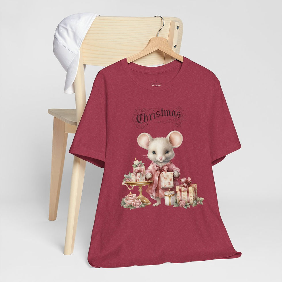 Thumbnail: Shabby Chic Christmas T-Shirt Mouse Art Tee Vintage style Cottage Pink Roses