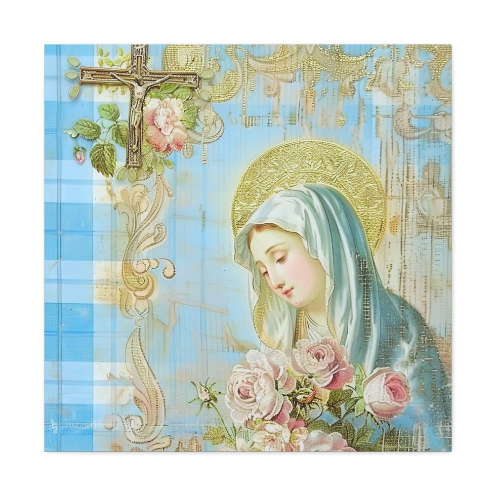 Thumbnail: Shabby Virgin Mary Canvas Art French Country Wall Decor Pastel Blue White Pink