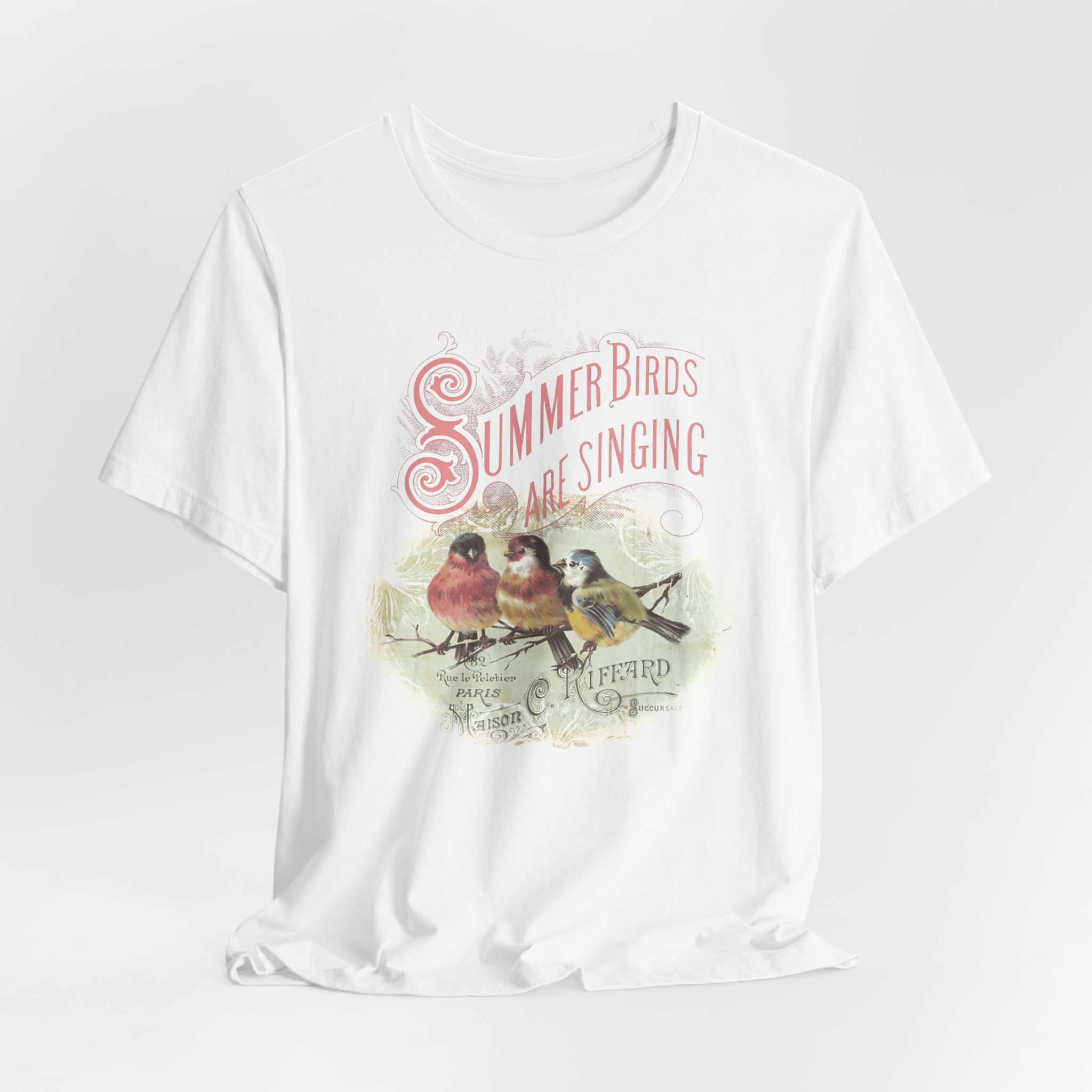 Summer Birds Singing T-Shirt Shabby Victorian Art Tee Trendy Artistic Apparel