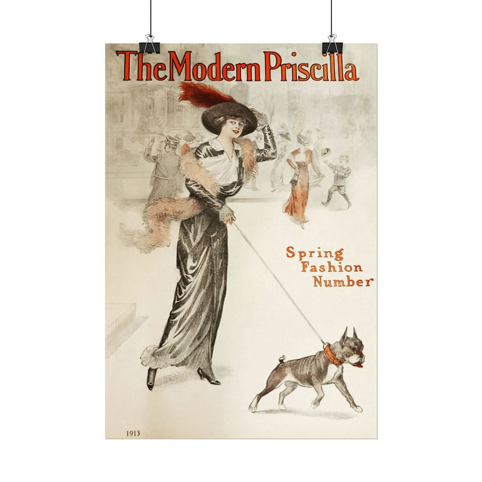 Thumbnail: Vintage Magazine Cover Art Print Edwardian Women and Pitbull Dog 