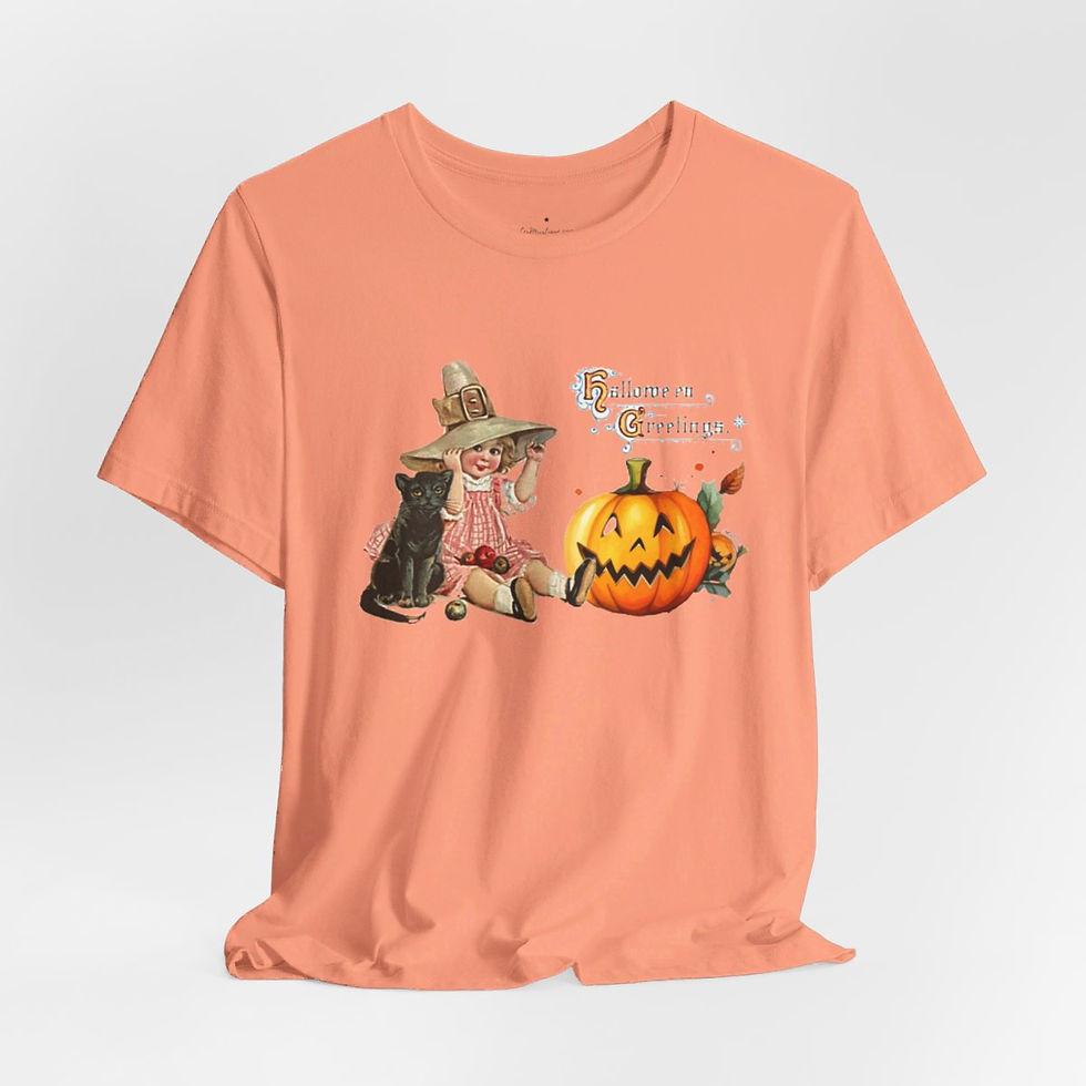 Thumbnail: Vintage Halloween T-Shirt Witch Black Cat Pumpkin Retro Art Tee Trendy Apparel