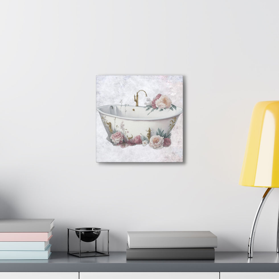 Thumbnail: Shabby Bathroom Art Victorian Tub Pink Roses Floral French Cottage Canvas Print
