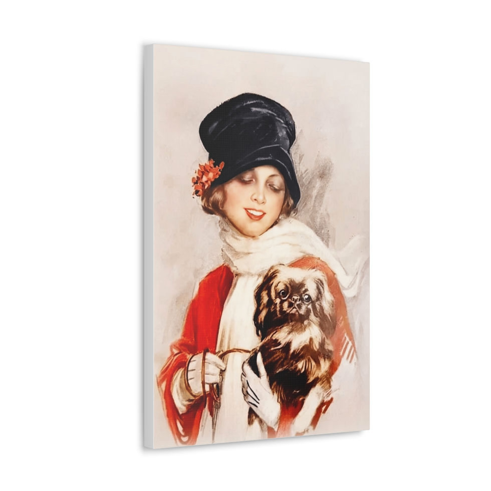 Thumbnail: Vintage Deco Woman Canvas Art Harrison Fisher Lady with Dog Retro Glam Decor 