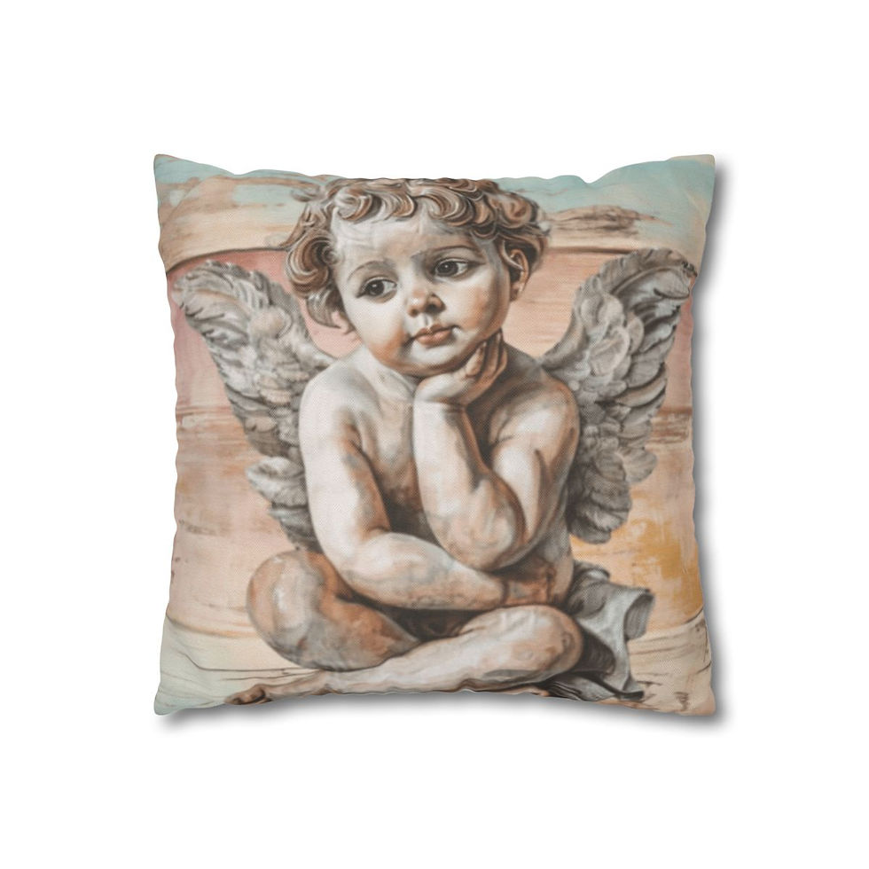 Thumbnail: Shabby Chic Cherub Throw Pillow cover French Country Angel Blue & Pink Roses 