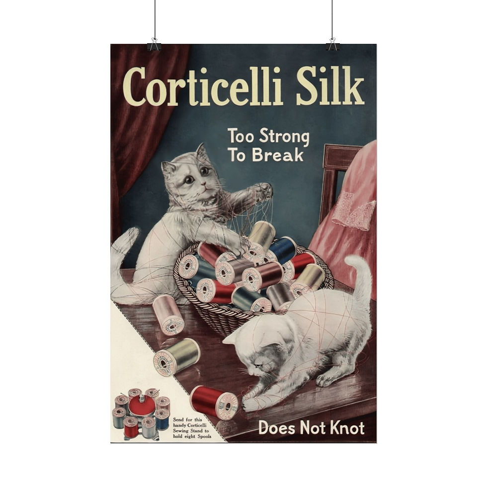 Thumbnail: Vintage Watercolor Art Corticelli Silk Ad Advertisement White Cats Wall decor