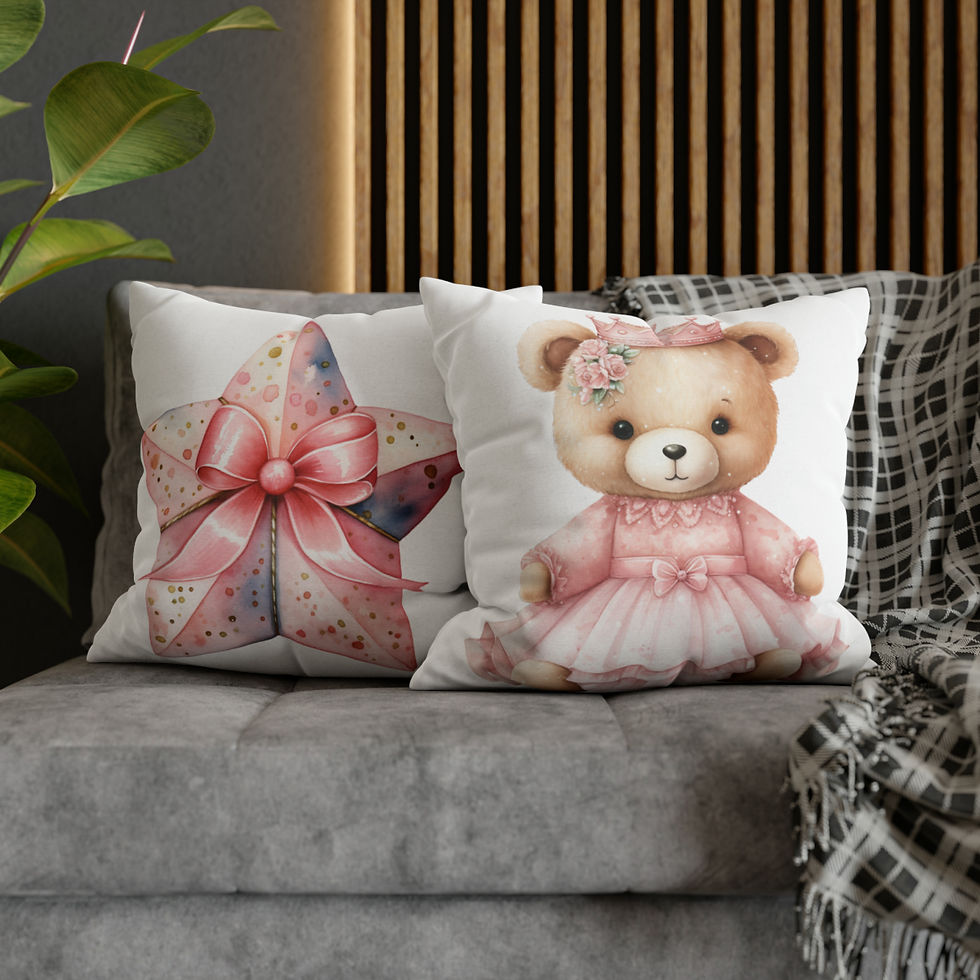 Artistic Pillow Cover Pink Bear Star Girls room Nursery Décor Throw Pillow Case