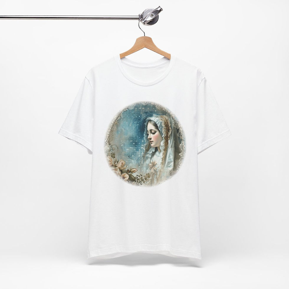 Thumbnail: Shabby Virgin Mary T-Shirt Ave Maria Religious Faith Art Tee Catholic Gifts