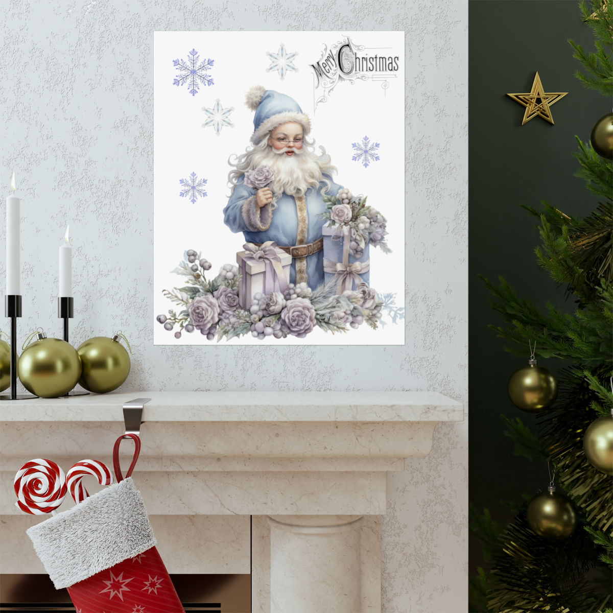 Nostalgic Vintage Christmas Decor Shabby Chic Santa Claus Pastel Art Print
