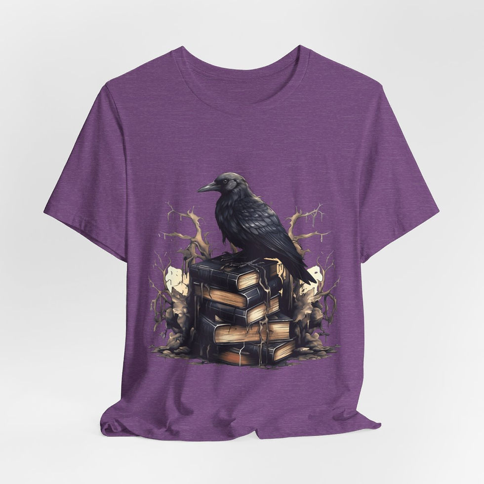 Thumbnail: Witchy T-Shirt Black Raven Spellbook Art Tee Esoteric Expressive Halloween Gifts