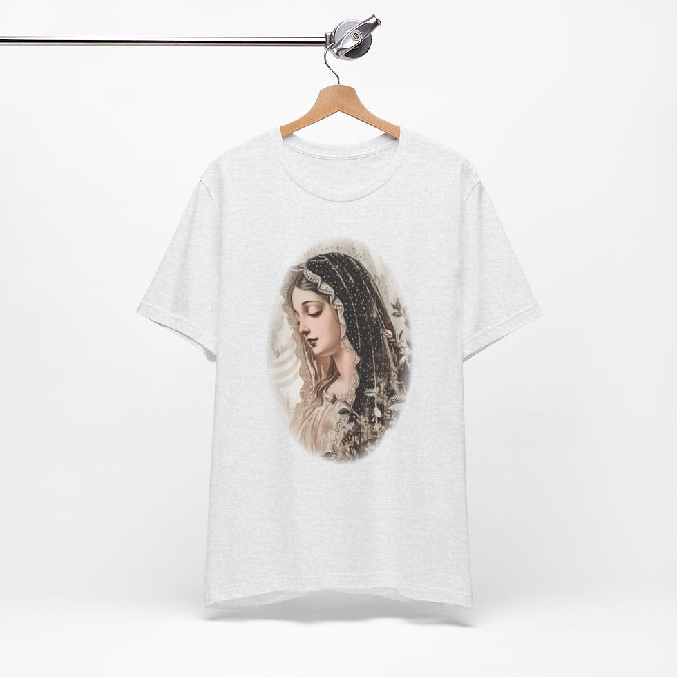 Thumbnail: Shabby Virgin Mary T-Shirt Ave Maria Religious Faith Art Tee Catholic Gifts