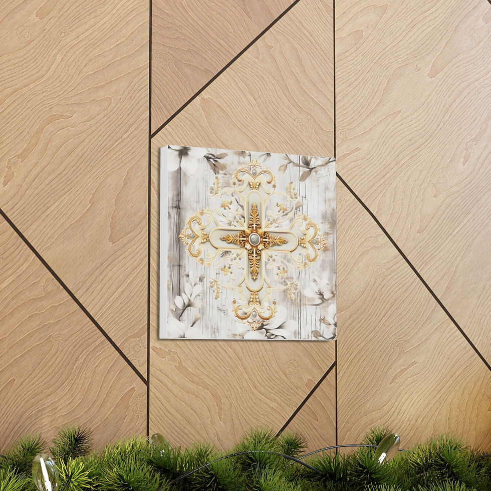Thumbnail: Shabby French Religious Canvas Art Maltese Cross Distressed Catholic Wall Decor