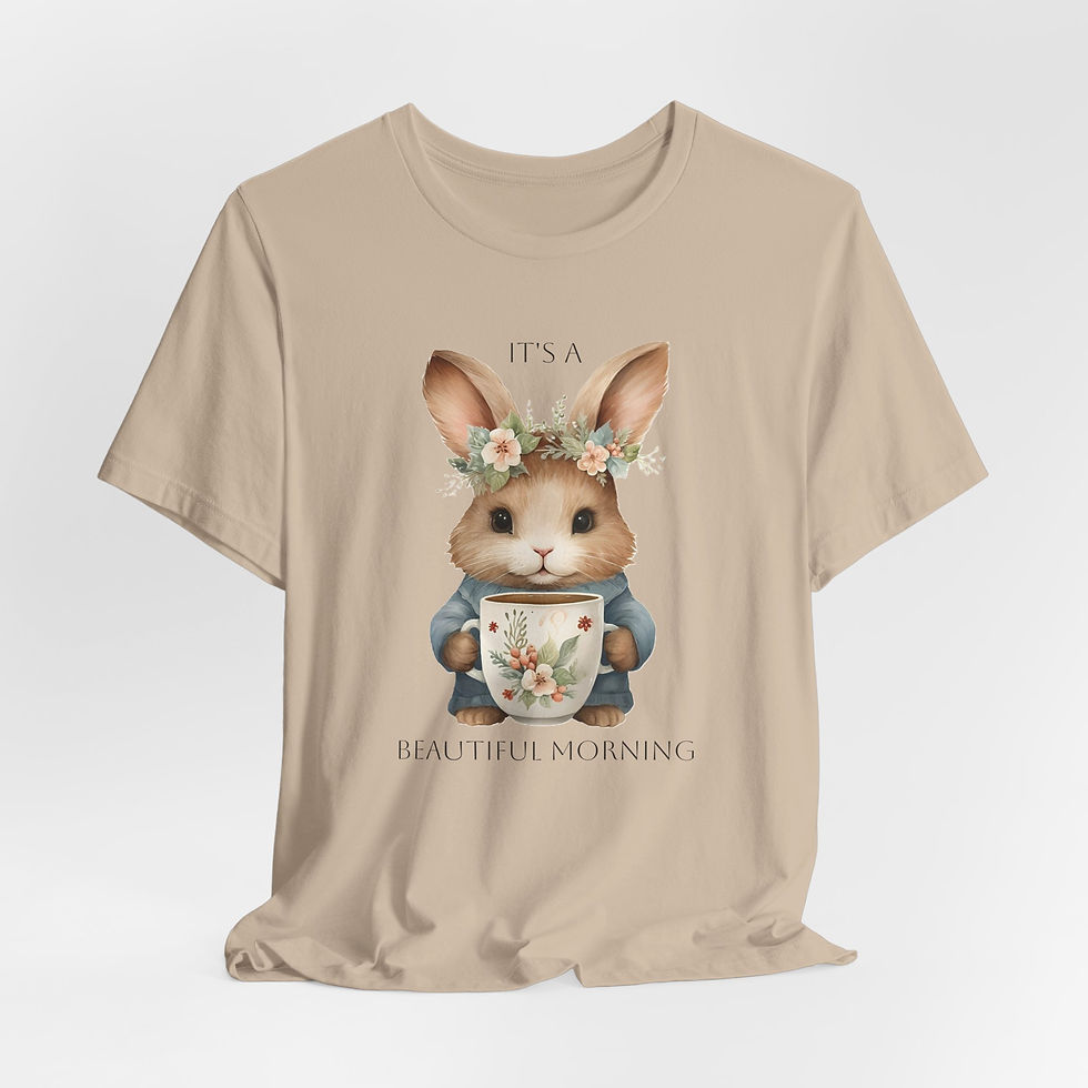 Thumbnail: Beautiful Morning Art T-Shirt Cute Bunny w/ Coffee Motivational Artistic Apparel