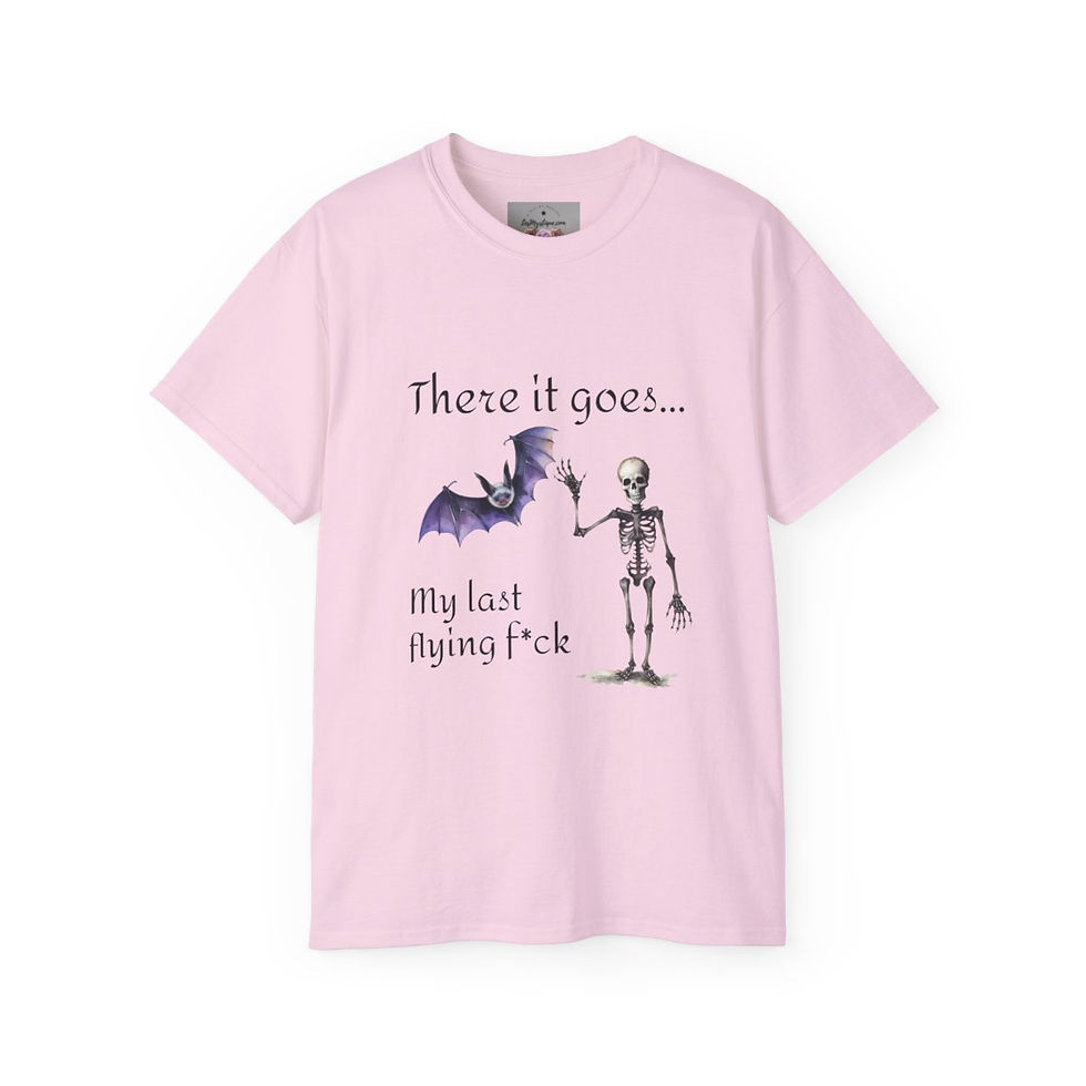 Thumbnail: Sarcastic T-shirt Skeleton and Bat Cotton Last flying f*ck Unisex Halloween Tee