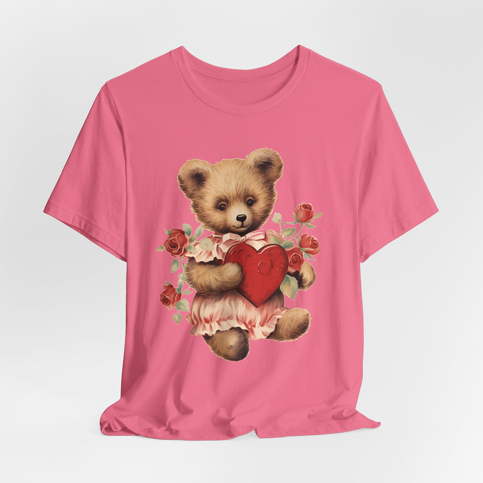 Thumbnail: Shabby Bear T-Shirt Roses and Hearts Valentine's Day Artistic Bear Lover Gift 