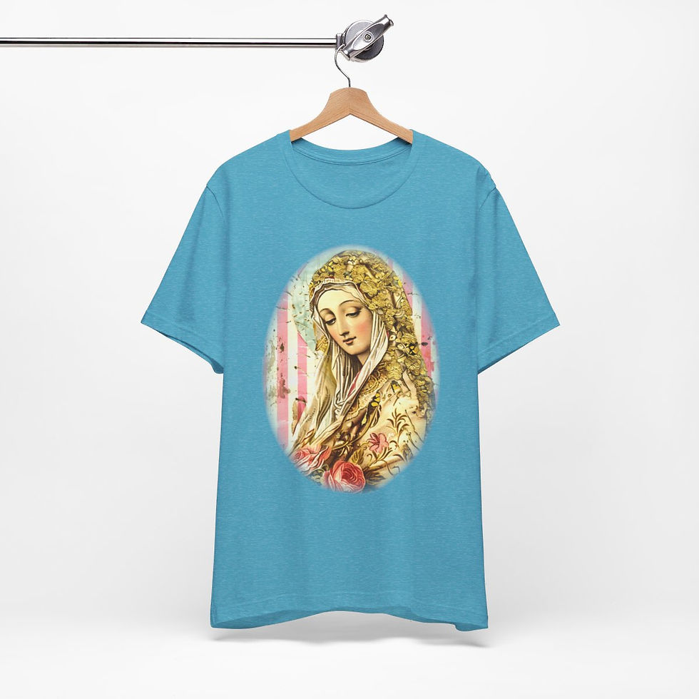 Thumbnail: Shabby Virgin Mary T-Shirt Ave Maria Religious Faith Art Tee Catholic Gifts
