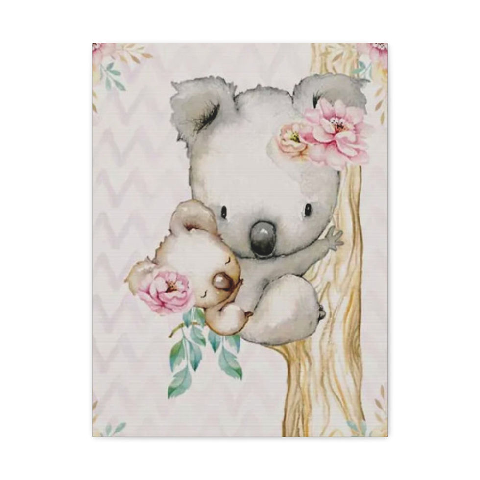 Thumbnail: Nursery Canvas Art Watercolor Print Koala Bear Baby & Mom Children's room Decor 