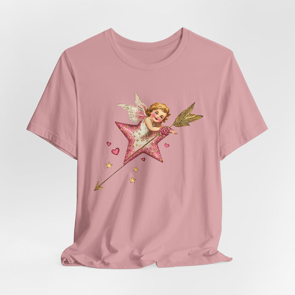 Thumbnail: Shabby Cherub Art T-Shirt Valentine's Day Pink Cupid Expressive Artistic Gift