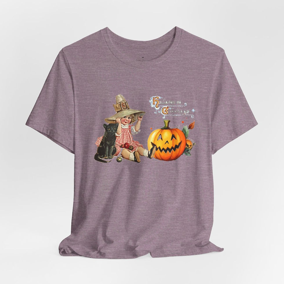 Thumbnail: Vintage Halloween T-Shirt Witch Black Cat Pumpkin Retro Art Tee Trendy Apparel