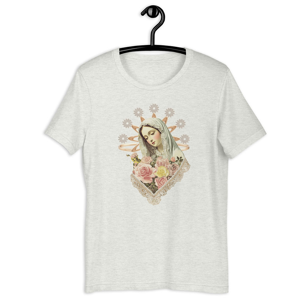 Thumbnail: Artistic T-Shirt Virgin Mary Shabby Chic Pink Roses Catholic Tee Faith Gift 