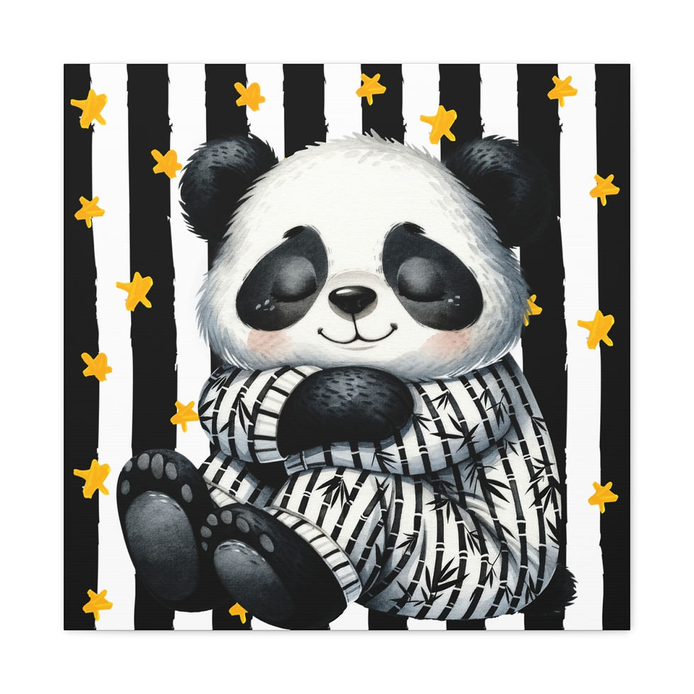 Thumbnail: Artistic Nursery Decor Canvas Art Sleepy Panda Bear and Stars Canvas Print 