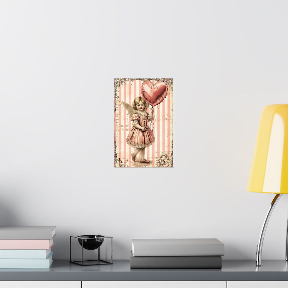 Thumbnail: Shabby Art Print Vintage Cherub Pink Roses Angel Artwork Romantic Decor