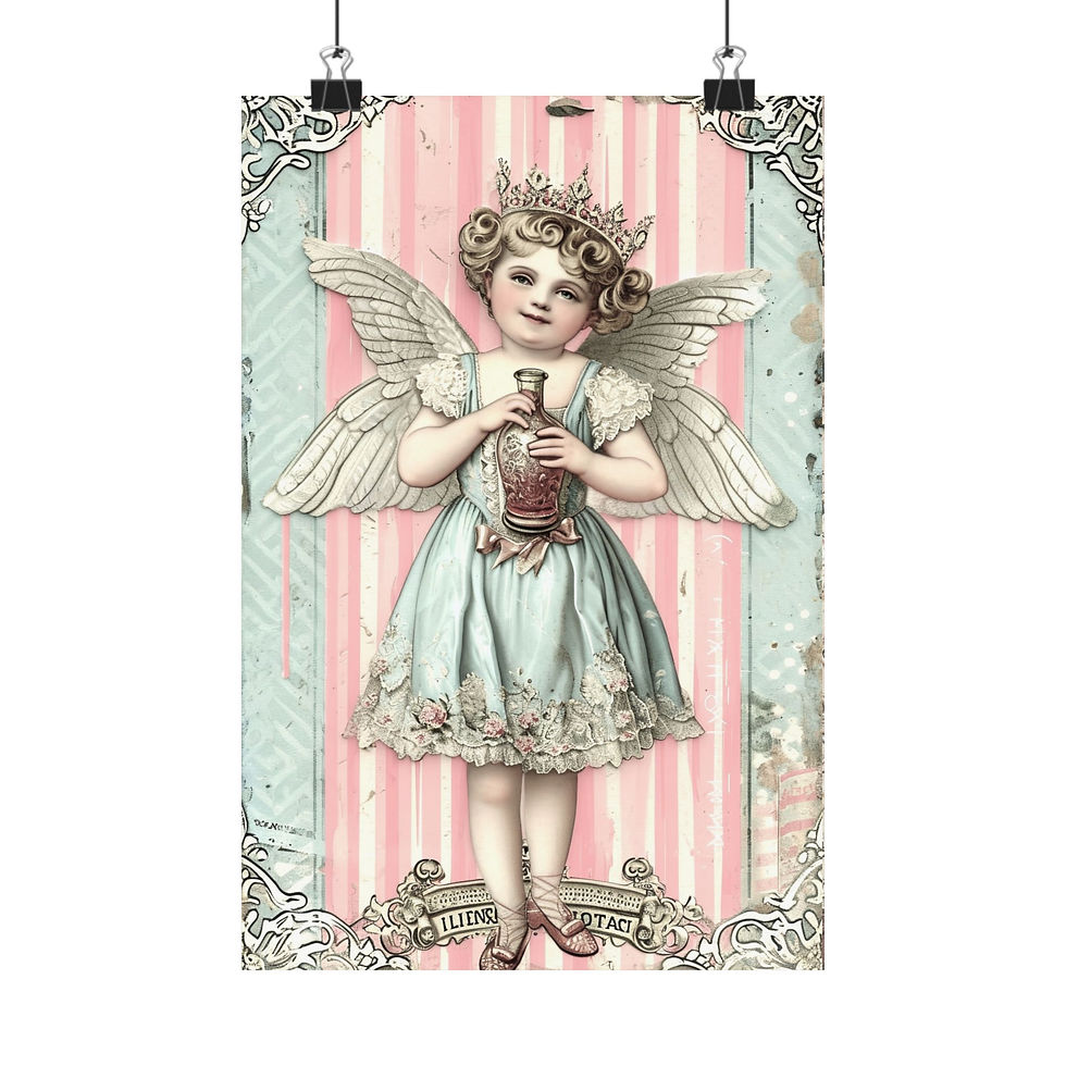 Thumbnail: Shabby Cherub Art Print Angel with Love Potion Pastel Artwork Romantic Decor