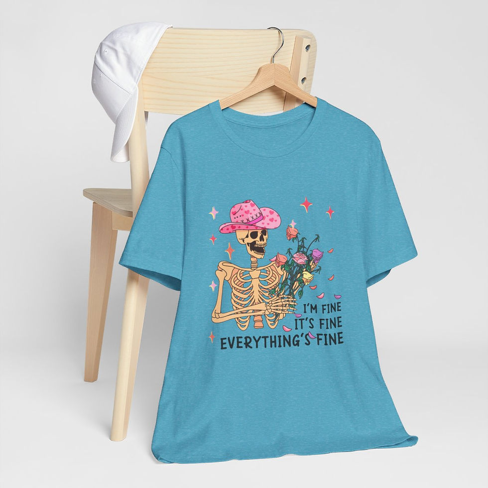 Thumbnail: Artistic T-Shirt Self Love Pink Roses Skeleton Everything's Fine Artsy Apparel