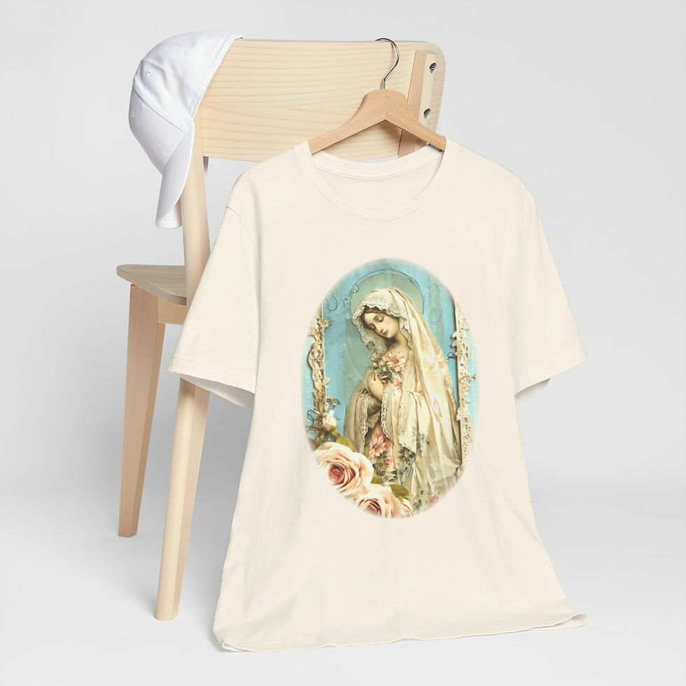 Thumbnail: Shabby Virgin Mary T-Shirt Ave Maria Religious Faith Art Tee Catholic Gifts