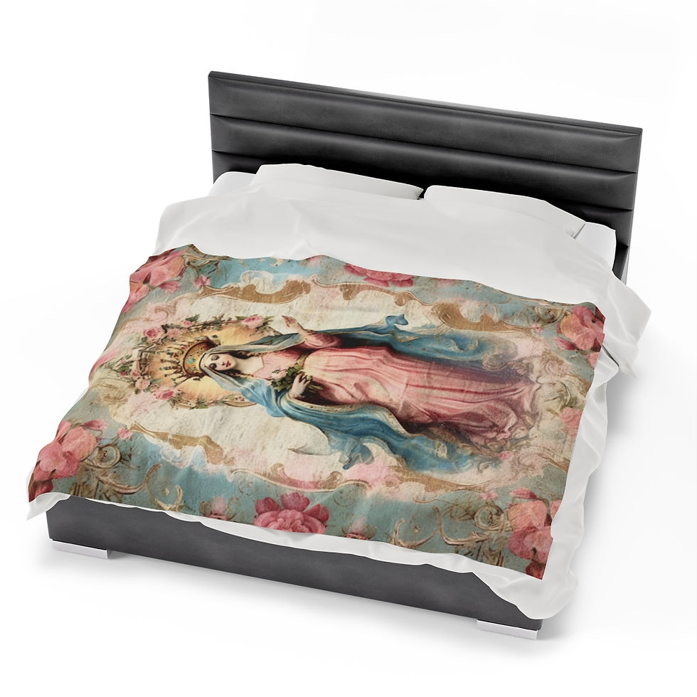 Thumbnail: Shabby Throw Blanket Virgin Mary Pink Roses French Country Decor Catholic Gift