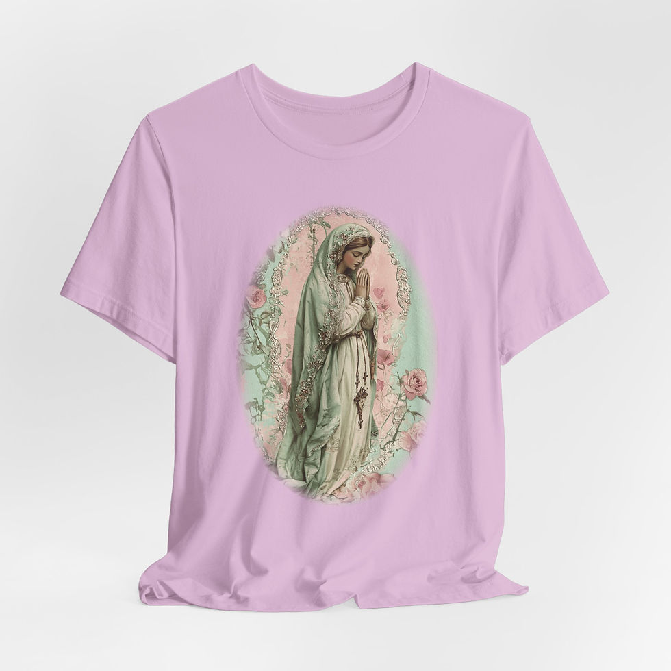 Thumbnail: Artistic T-Shirt Virgin Mary Pink Roses Religious Grace Catholic Faith Gift 