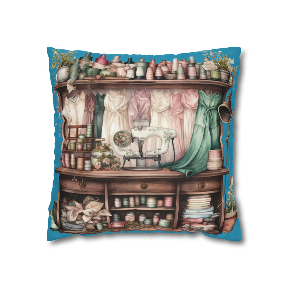 Thumbnail: Turquoise Artistic Throw Pillow cover French Farmhouse Nostalgic sewing decor