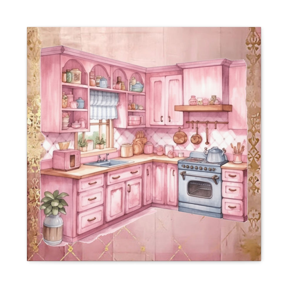 Thumbnail: Pink Retro Kitchen Art Shabby Cottage Farmhouse Kitchen Art Canvas Wall decor