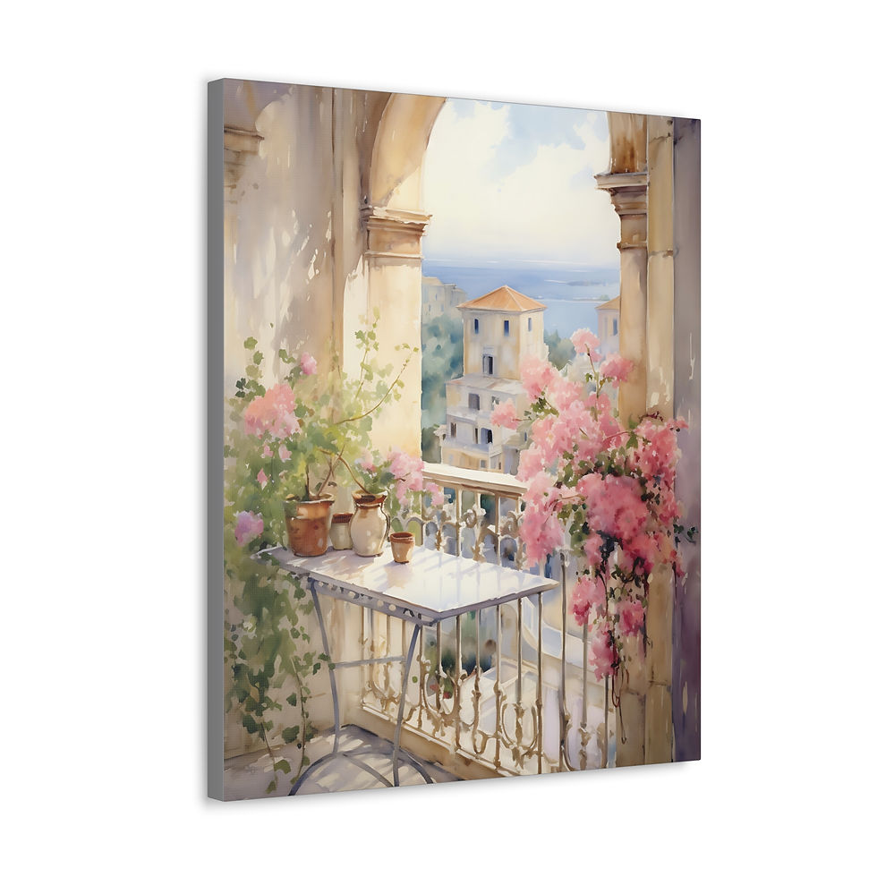 Thumbnail: Canvas Art Seaside Mediterranean Villa Patio Vibrant Ocean Wall Decor 