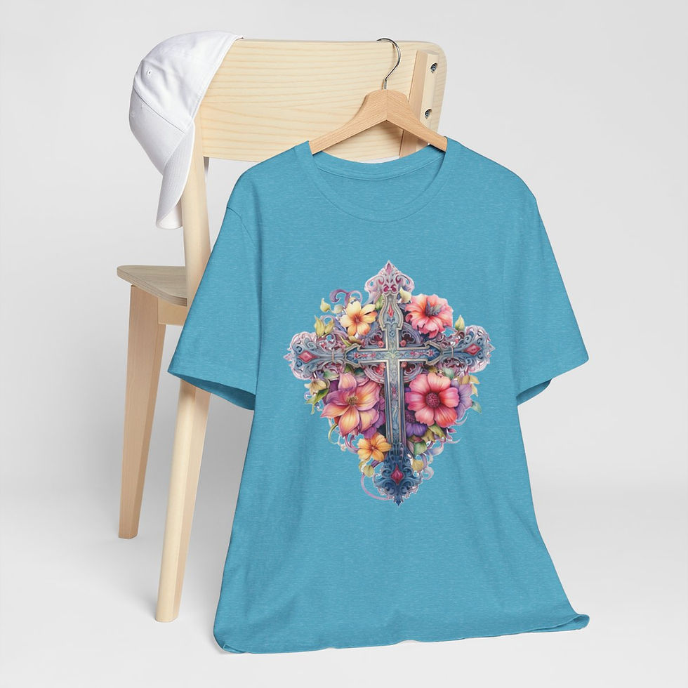 Thumbnail: Shabby Christian Faith T-Shirt Floral Cross Art Tee Vintage Style Religious Gift