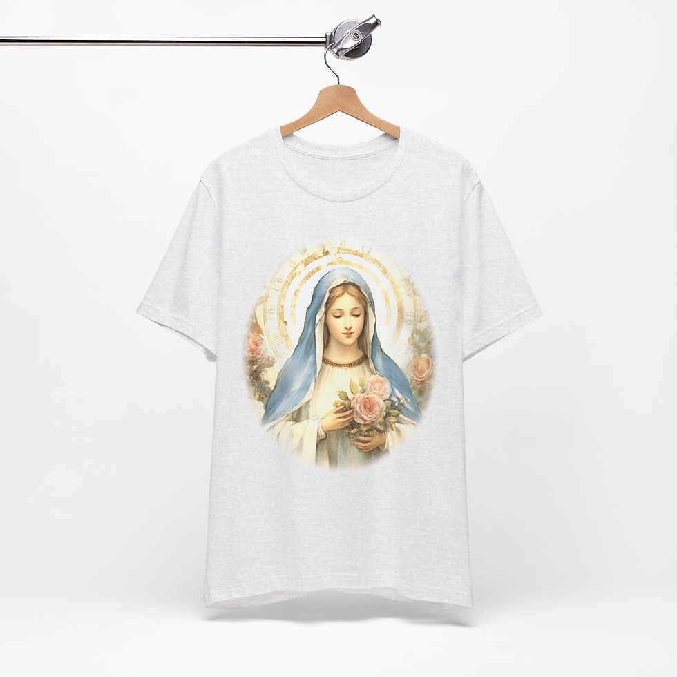 Thumbnail: Virgin Mary T-Shirt Pink Rose Shabby Chic Ave Maria Art Tee Catholic Faith Gift