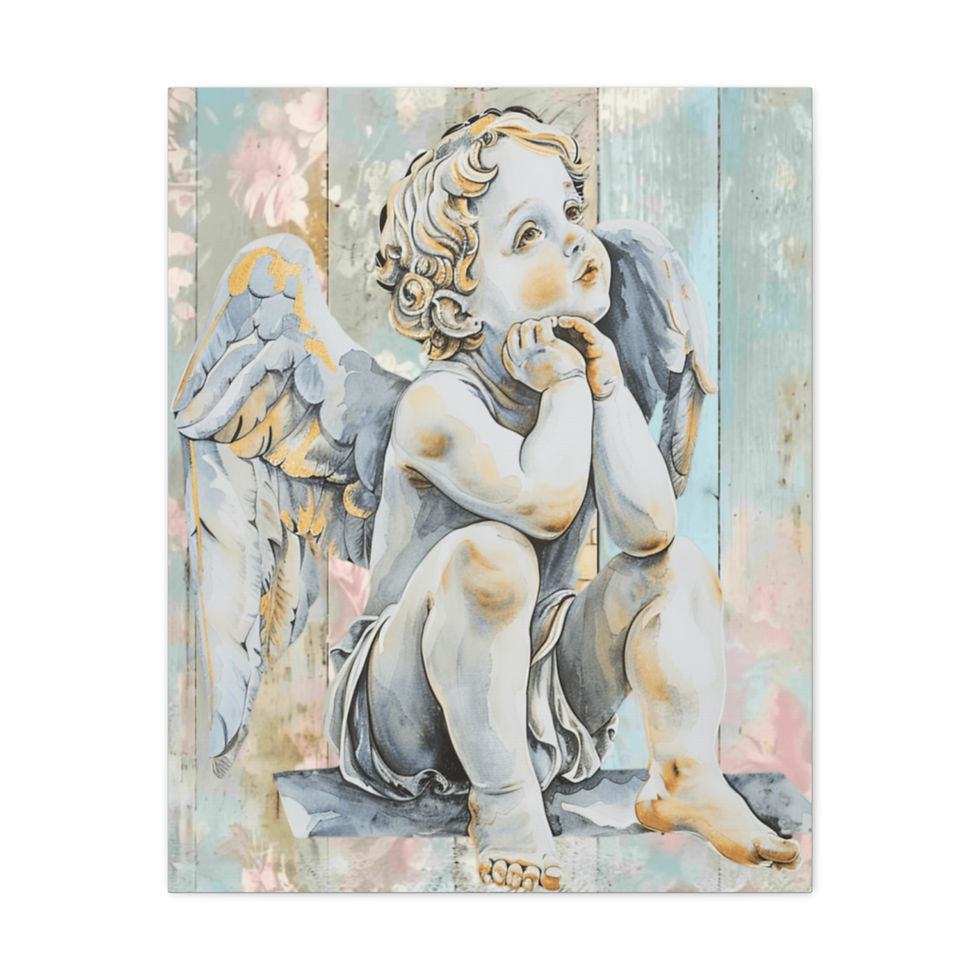 Thumbnail: Shabby French Angel Canvas Art Pastel Vintage Distressed Victorian Cherub Decor 