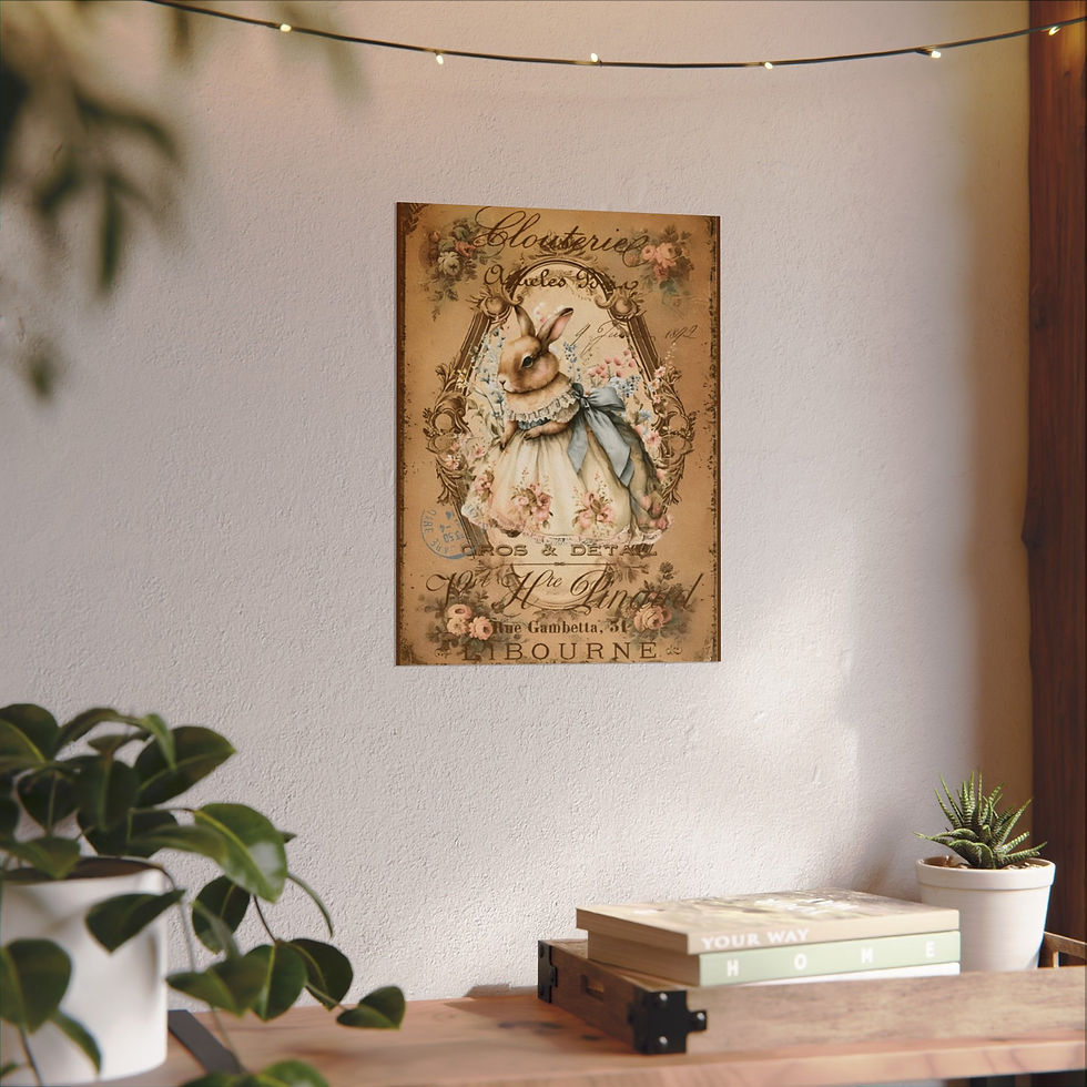 Thumbnail: Shabby Rabbit Print Vintage Bunny Art French Country Cottage Giclee wall decor
