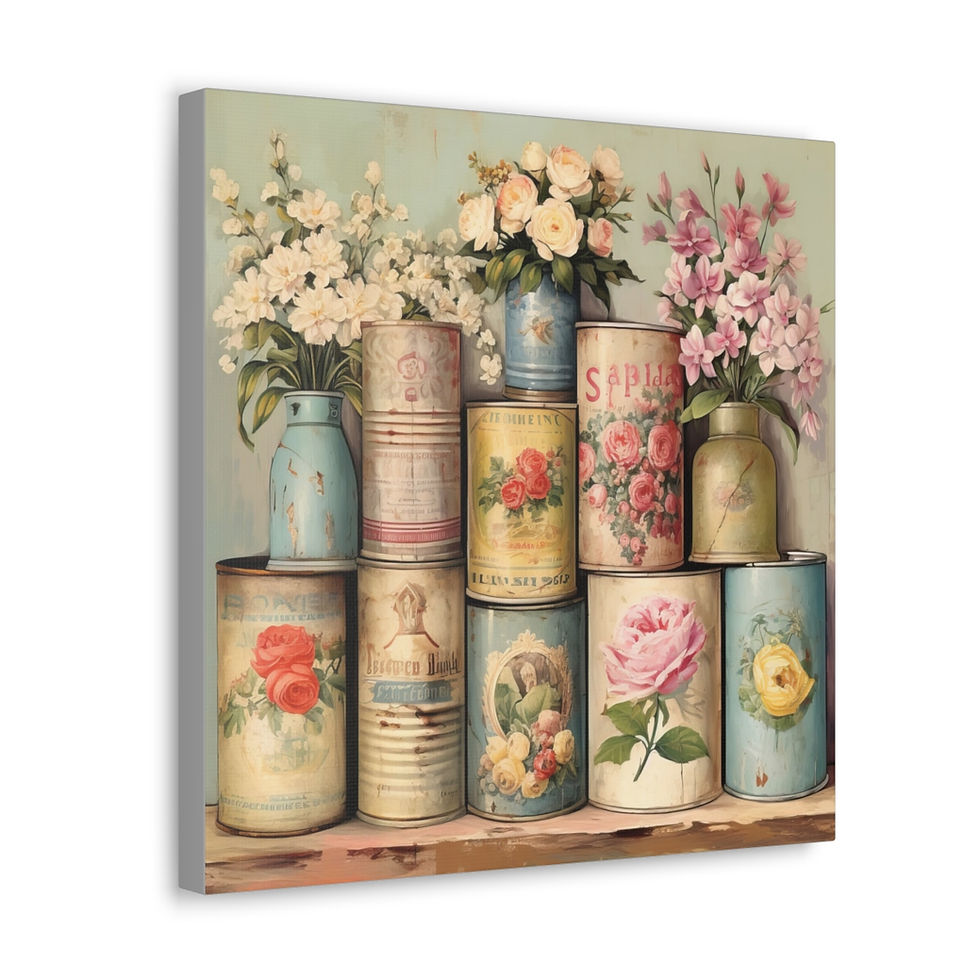 Thumbnail: Shabby French Country Canvas Art Jars Flowers Distressed Farmhouse Wall Decor
