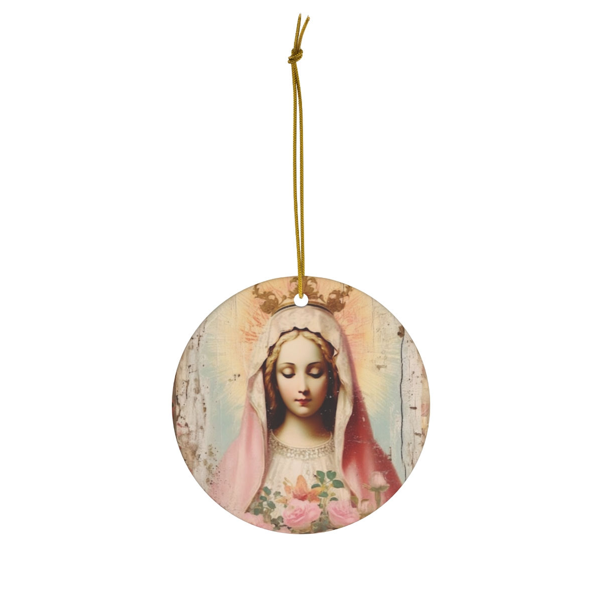 Shabby Virgin Mary Ornament Distressed Cottage Christmas Decor Catholic Gifts