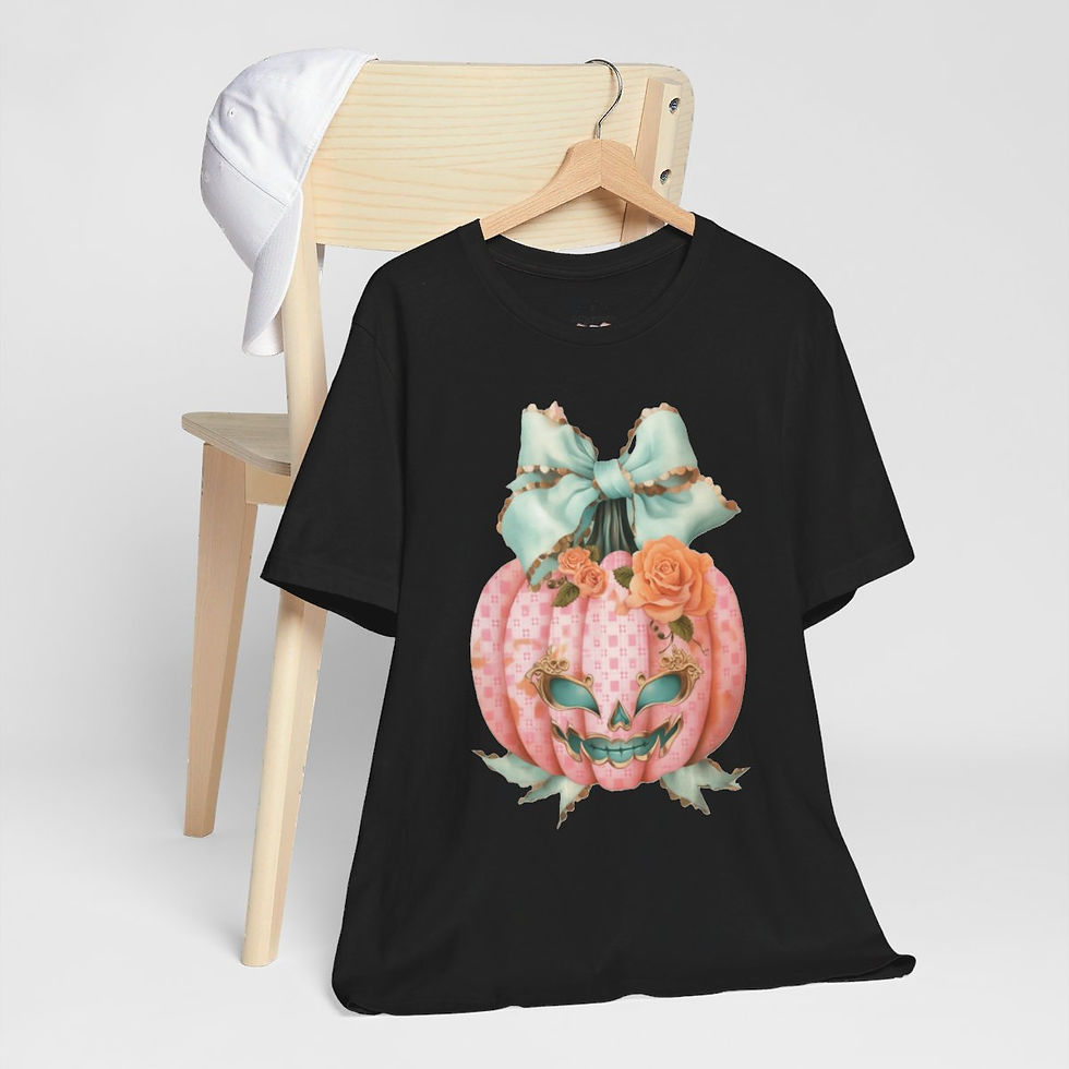 Thumbnail: Halloween T-Shirt Creepy Pink Pumpkin Shabby Roses Art Tee Trendy Apparel Gift