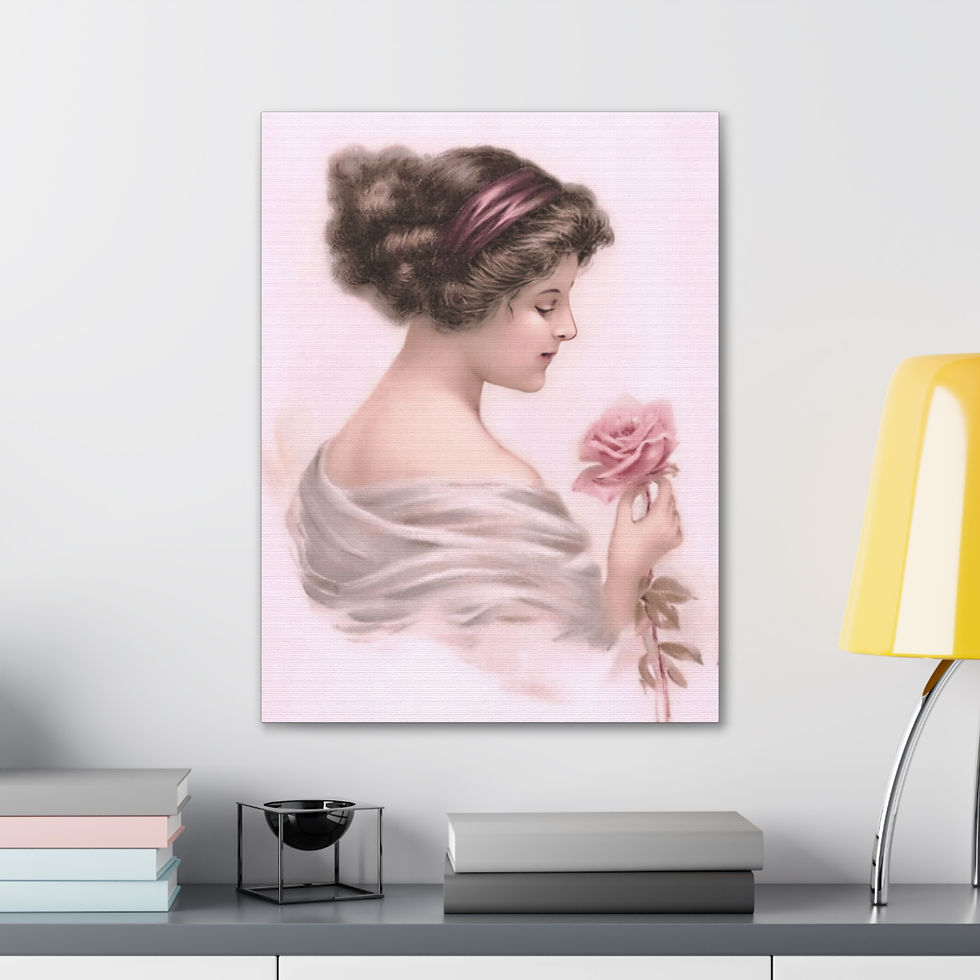 Thumbnail: Canvas Art Edwardian Woman Pink Rose Shabby French Print Victorian Wall Decor