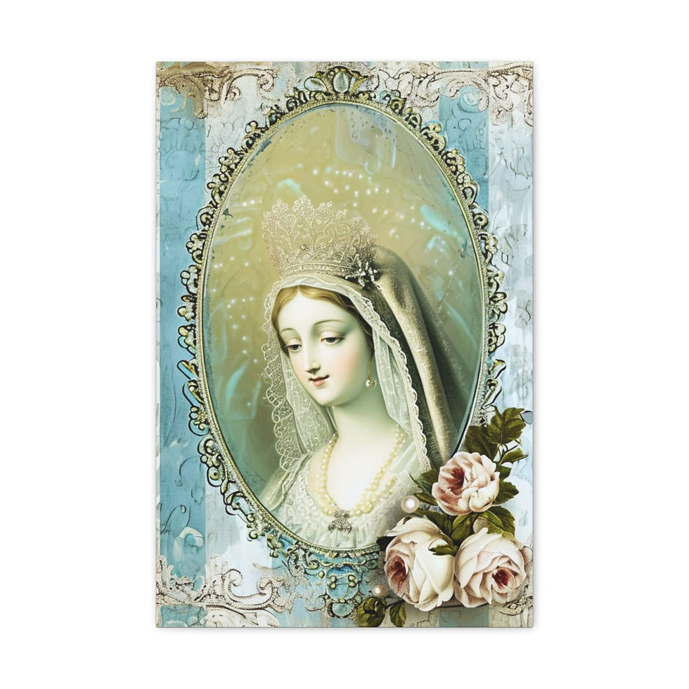 Thumbnail: Shabby Virgin Mary Canvas Art French Country Decor Pink Roses Religious Artwork