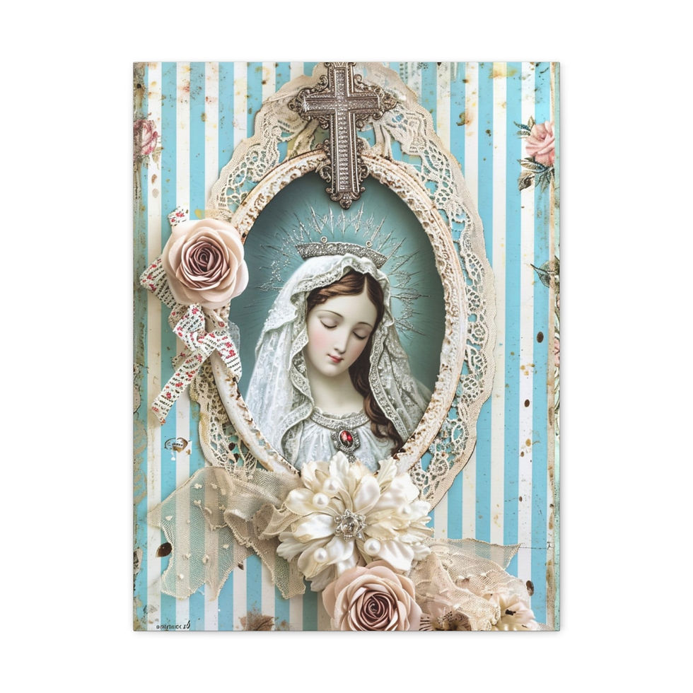 Thumbnail: Shabby Virgin Mary Canvas Art French Country Wall Decor Pastel Blue White Pink