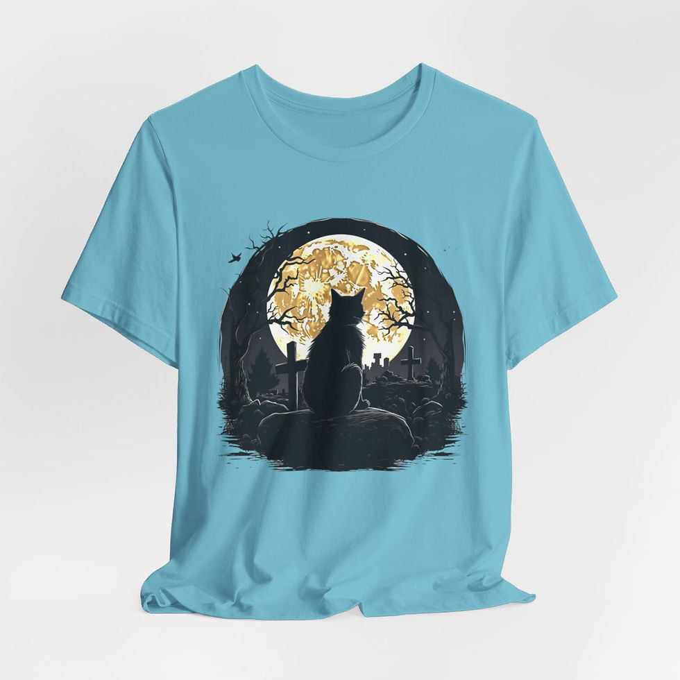Thumbnail: Witchy T-Shirt Black Cat Graveyard Art Tee Esoteric Expressive Halloween Gifts