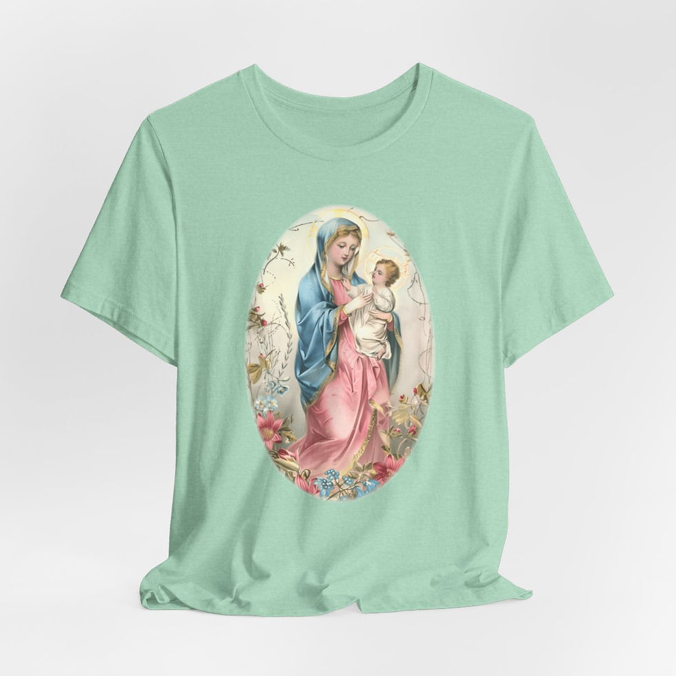 Thumbnail: Vintage Madonna & Child T-Shirt Shabby Virgin Mary Apparel Art Tee Catholic Gift