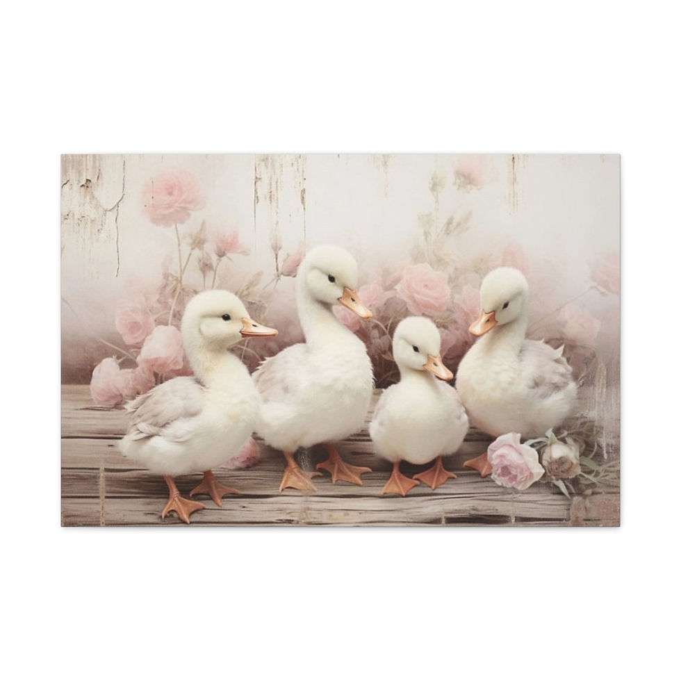 Thumbnail: Shabby French Country Decor Canvas Art Vintage Farmhouse Cottage Ducks Flowers